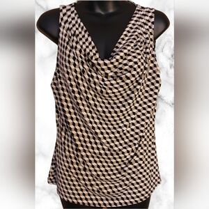 CALVIN Klein Draped Sleeveless Blouse with Geometric Design